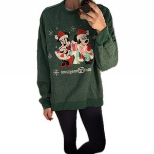 Disney Parks Mickey and Minnie Embroidered Sparkly Christmas Sweatshirt